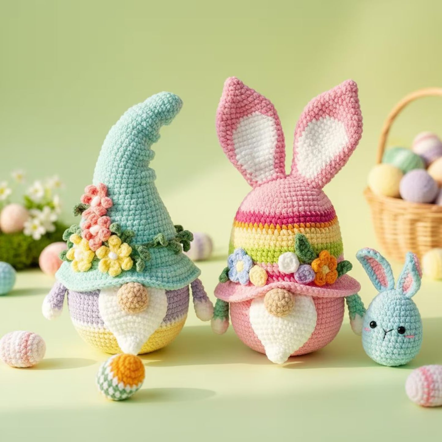 Easter Gnome and Bunny Crochet Pattern, Spring Amigurumi Decor Tutorial for Beginners
